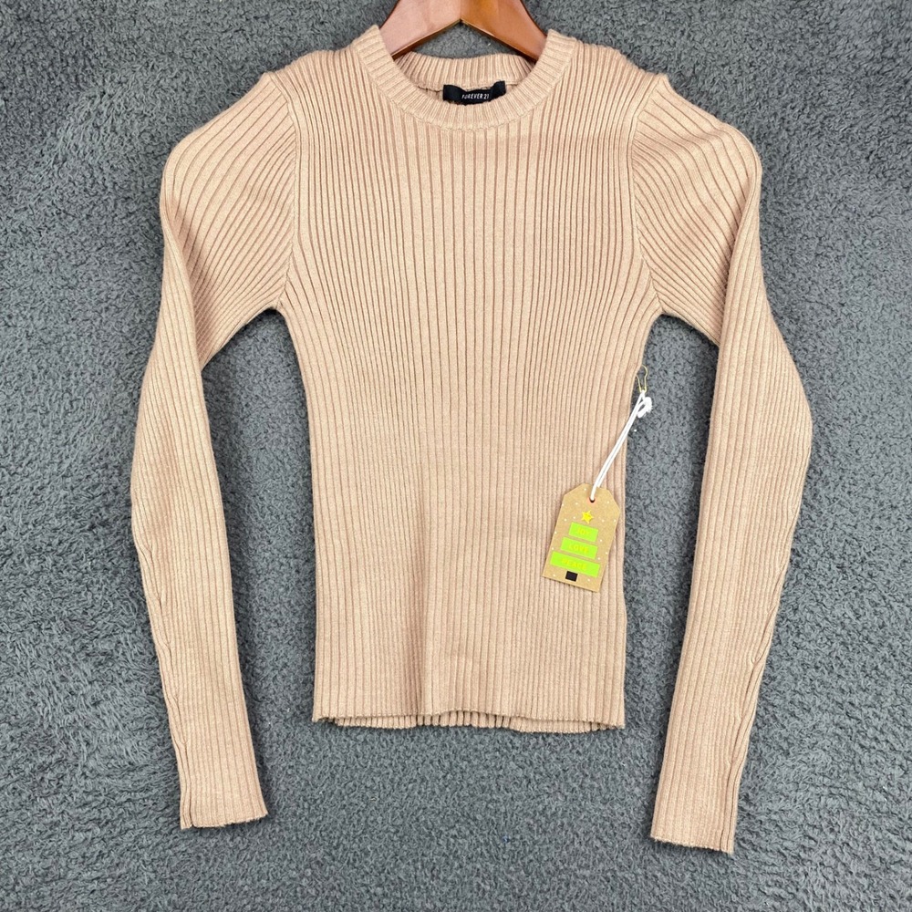 Forever 21 Sweaterโ Top Taupe Ribbed Long Sleeve Knit Pullover Women's Small S